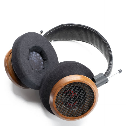 Photo of the Grado B Ear Cushions on a pair of headphones on a  white background.
