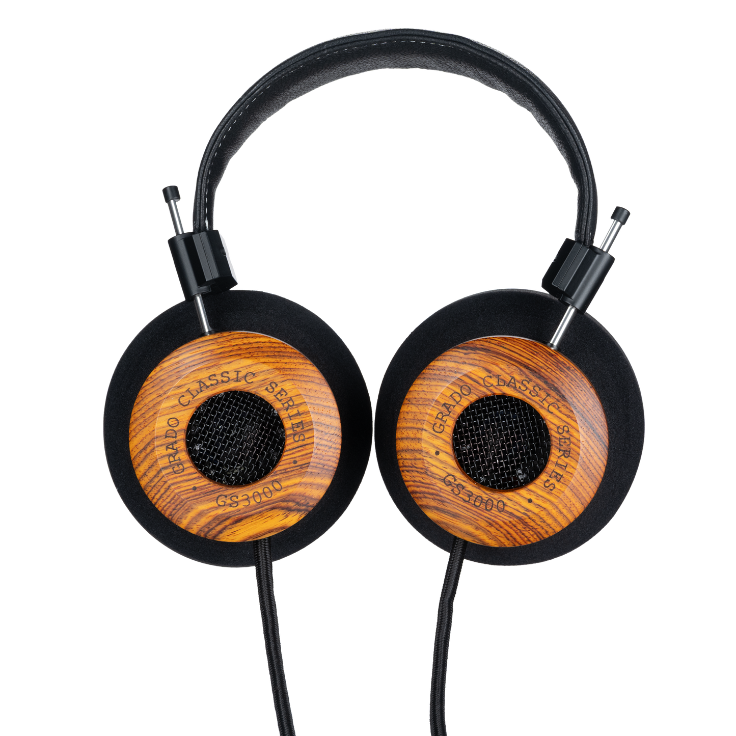 Photo of Grado GS3000 Headphones from the top - both the left and right ear cups can be seen and have the words - Grado Classic Series - GS3000 on them.