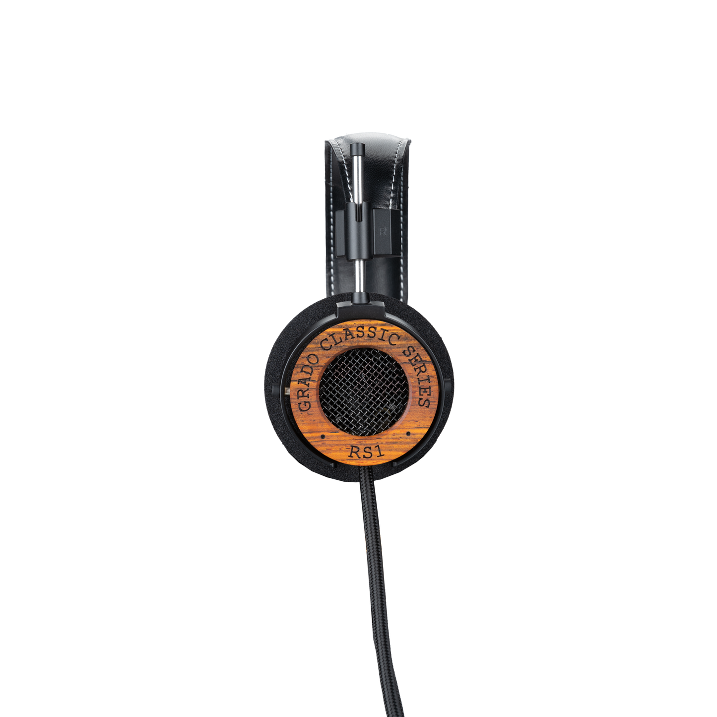 Photo of Grado RS1 Headphones taken from the side - the words - Grado Classic Series - and - RS1 - can be seen on the ear cup.