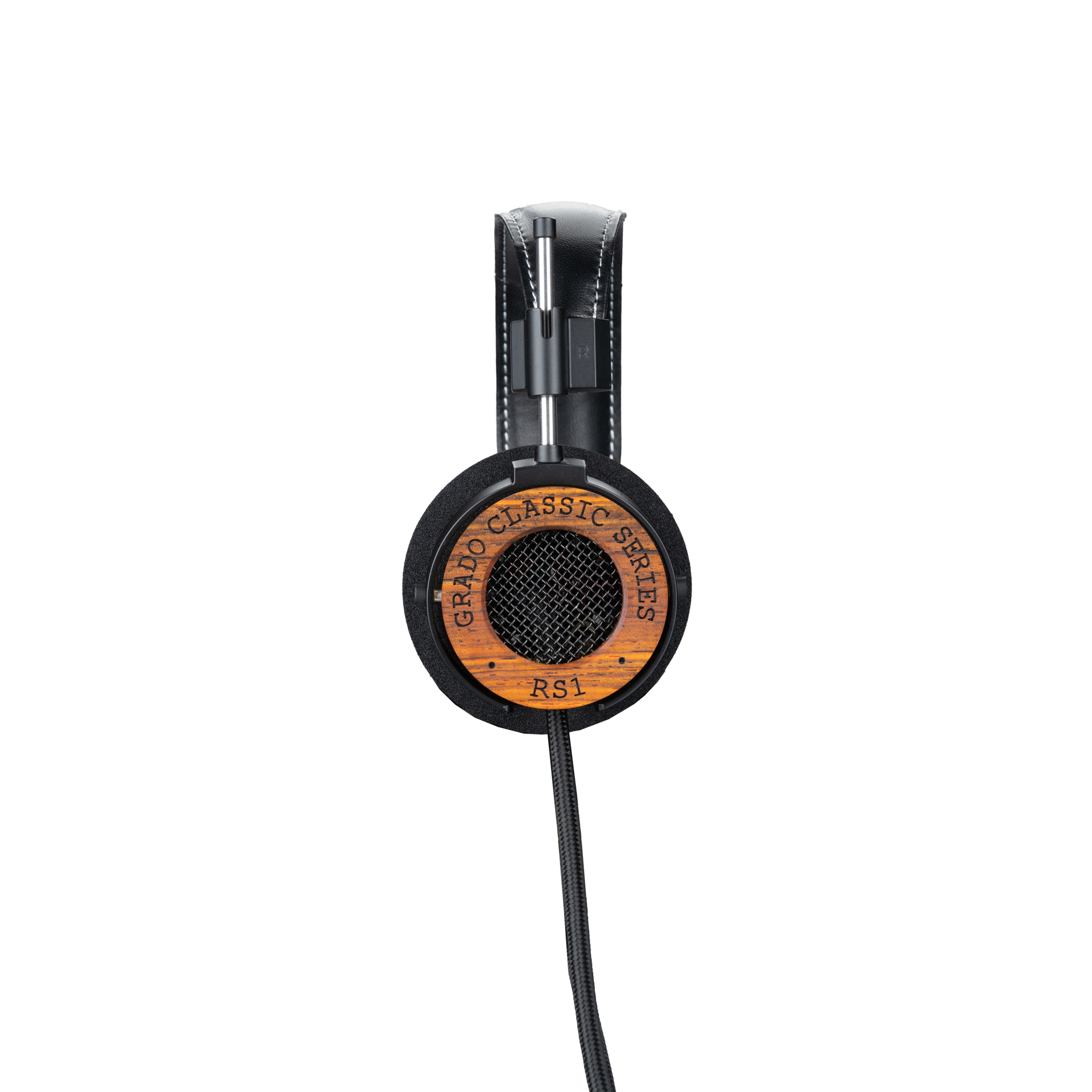 Photo of Grado RS1 Headphones taken from the side - the words - Grado Classic Series - and - RS1 - can be seen on the ear cup.