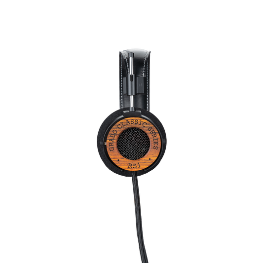 Photo of Grado RS1 Headphones taken from the side - the words - Grado Classic Series - and - RS1 - can be seen on the ear cup.