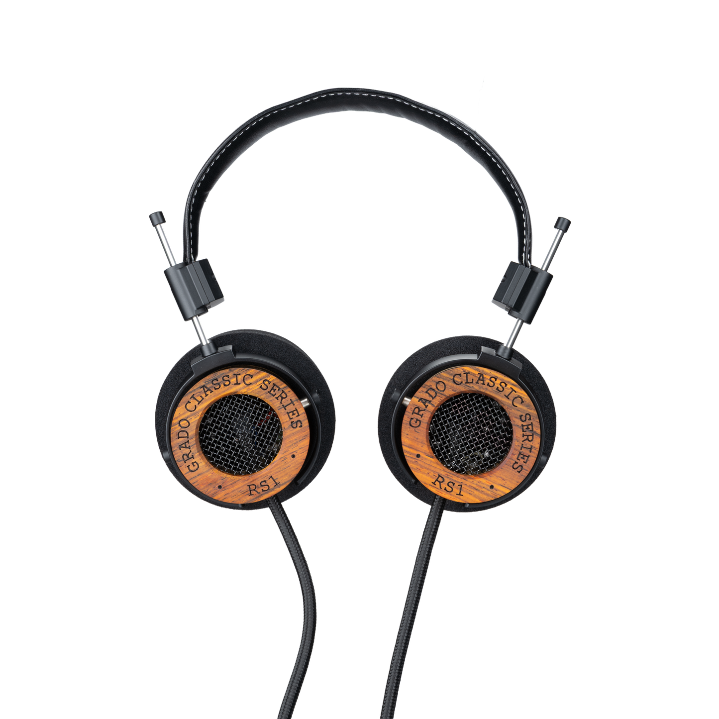 Photo of Grado RS1 Headphones taken from the top - both the left and right ear cups can be seen and have the words - Grado Classic Series - RS1 on them.
