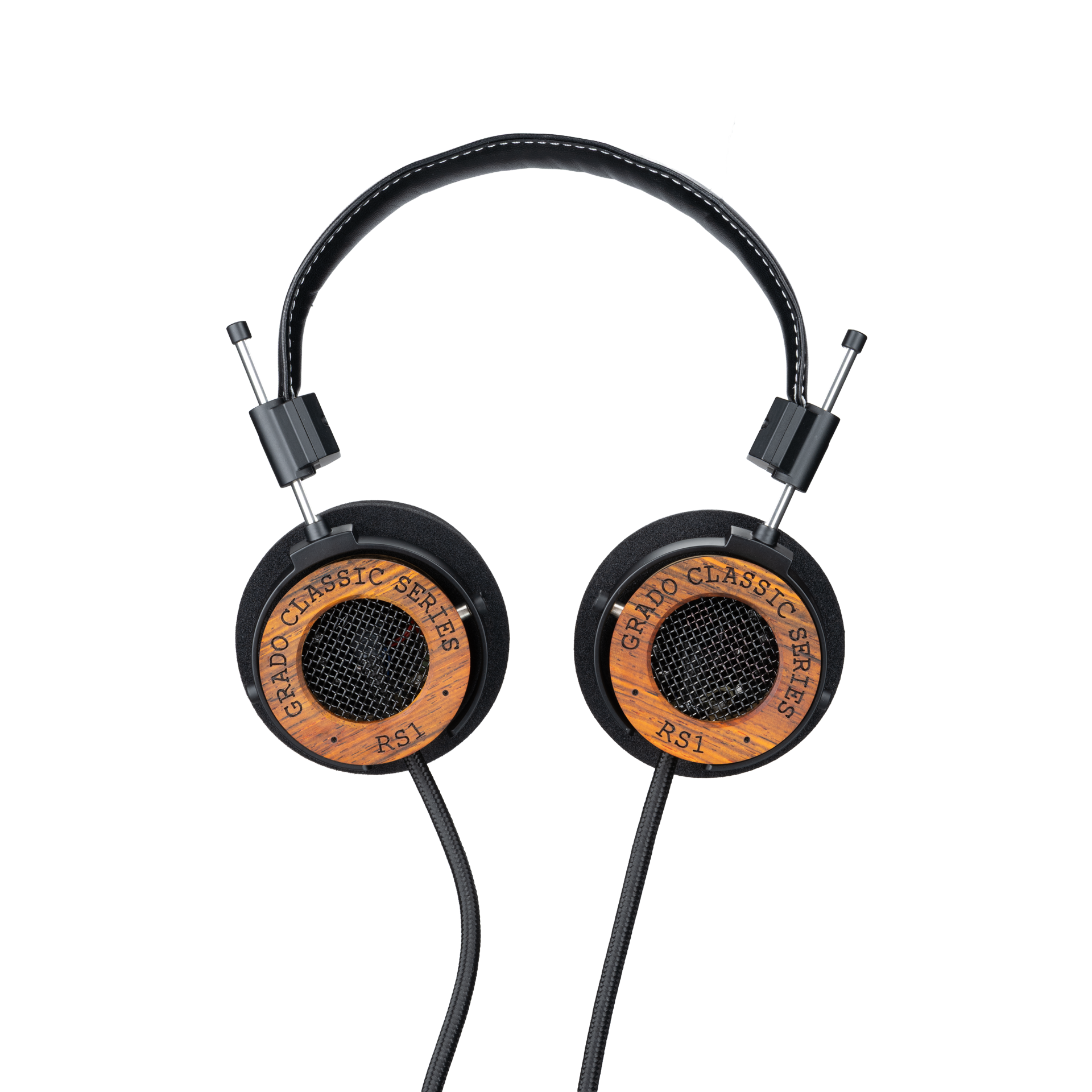 Photo of Grado RS1 Headphones taken from the top - both the left and right ear cups can be seen and have the words - Grado Classic Series - RS1 on them.