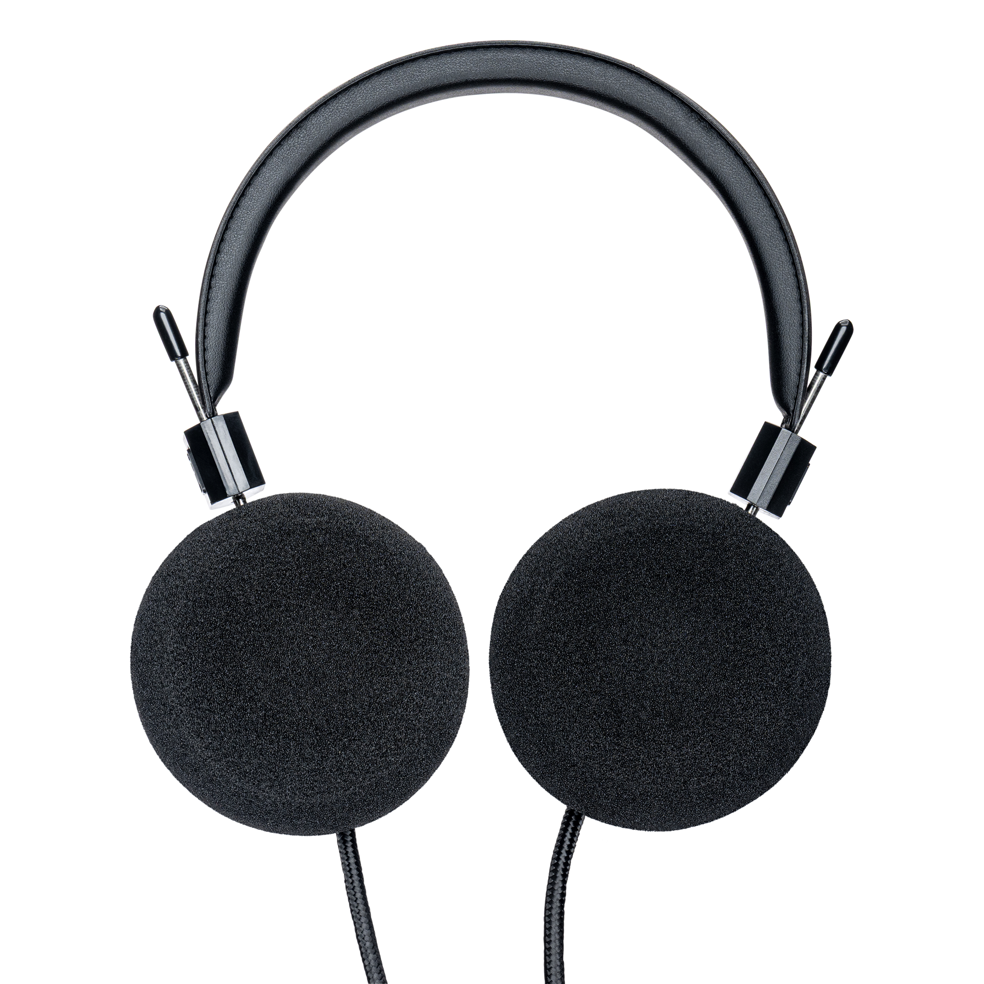 Photo of the SR60 Headphones with the S ear cushions facing the camera.