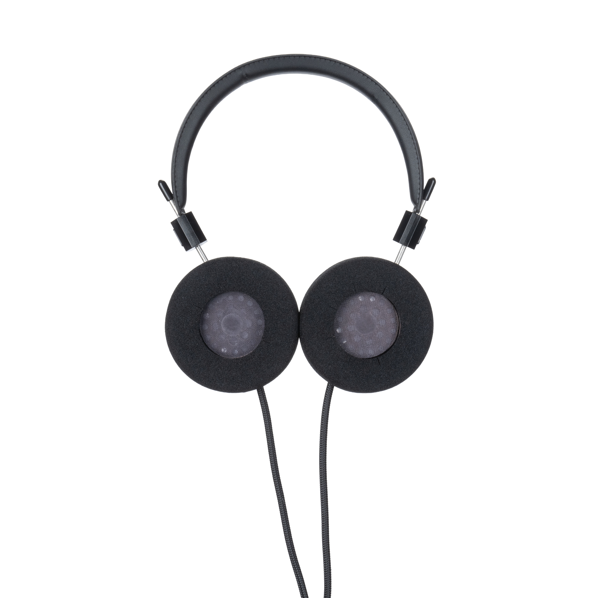 Photo of the SR80 Headphones with the F ear cushions facing the camera.
