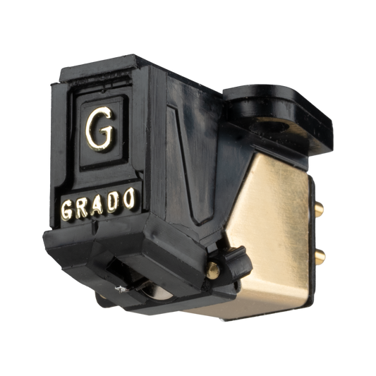 Close up photo of a Gold4 Cartridge which is black and gold with a large G and the word GRADO on the front in gold letters.