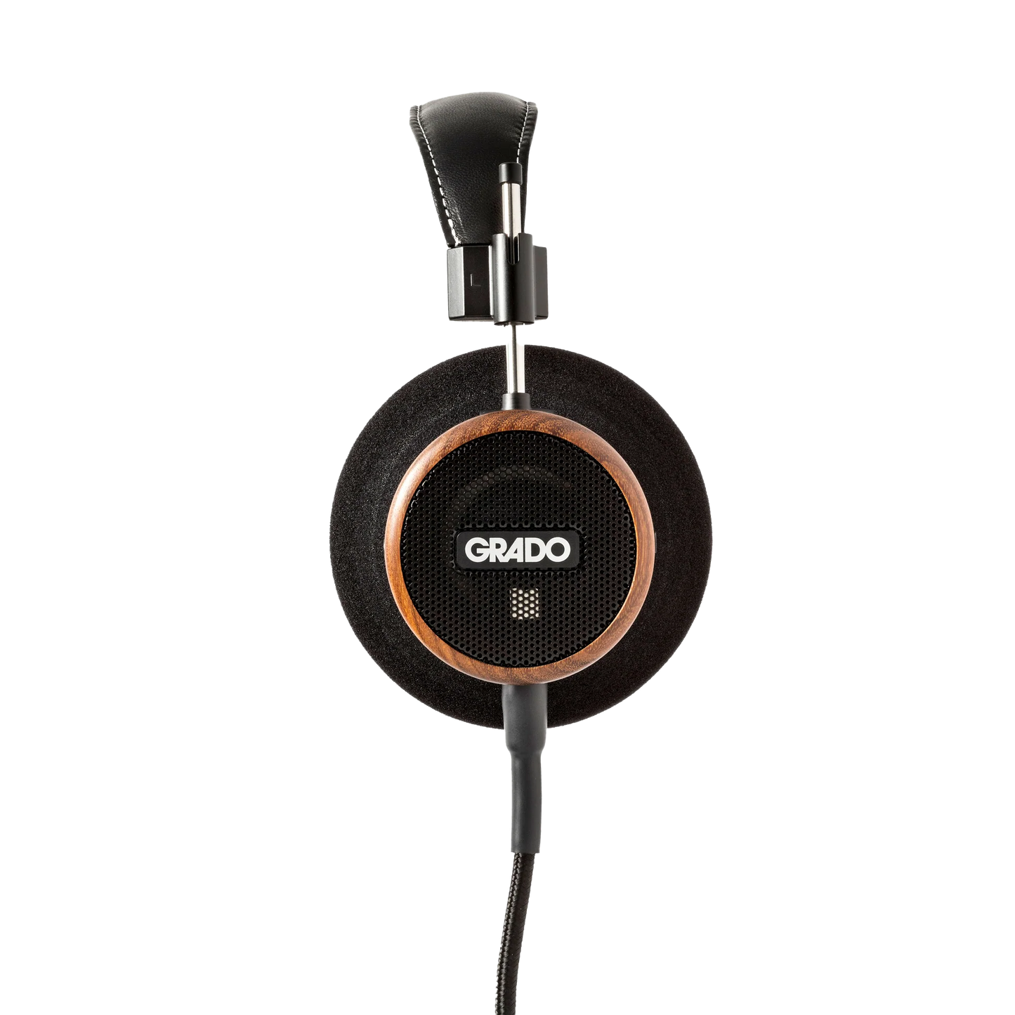 Photo of Grado S550 Headphones taken from the side - the Grado logo is featured in the center of the ear cup.