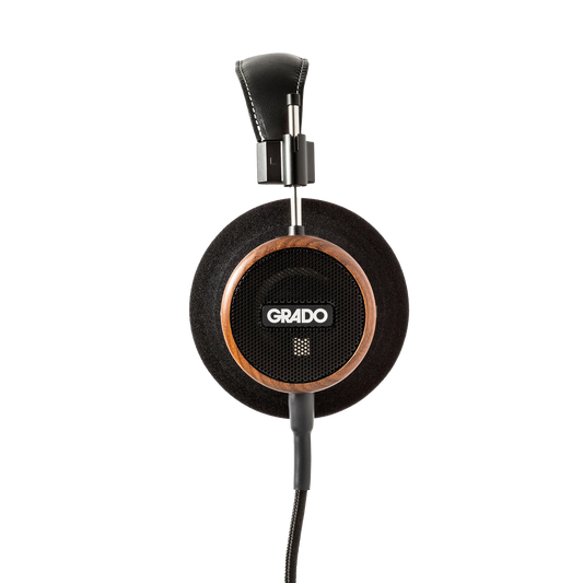 Photo of Grado S550 Headphones taken from the side - the Grado logo is featured in the center of the ear cup.