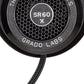 Close up photo of the Grado SR60x Headphones taken from the side - the model name - SR60x - is featured in the center of the ear cup. The Words - The Prestige Series - and - Grado Labs are written around the outer edge of the ear cup.