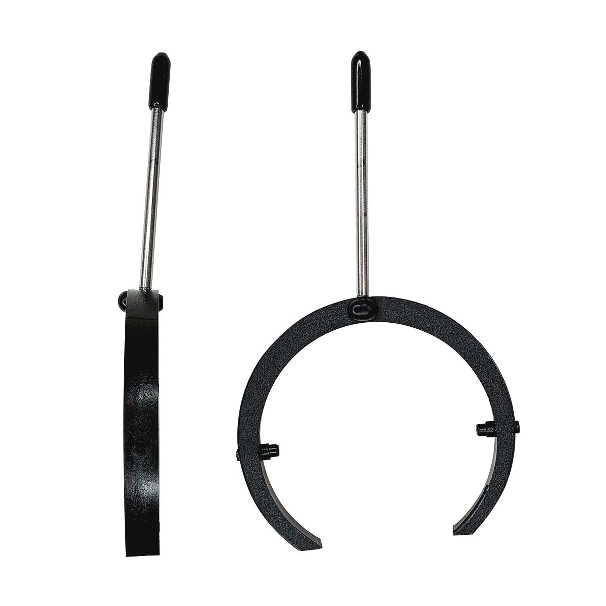 Photo of a black plastic gimbal ring on a white background.
