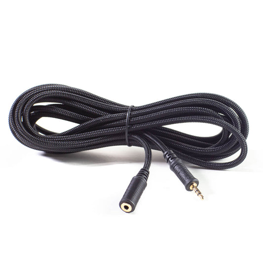 Photo of the grado mini extension cable - wrapped around itself and tied. The cable is black and on a white background.