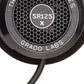Close up photo of the Grado SR125x Headphones taken from the side - the model name - SR125x - is featured in the center of the ear cup. The Words - The Prestige Series - and - Grado Labs are written around the outer edge of the ear cup.